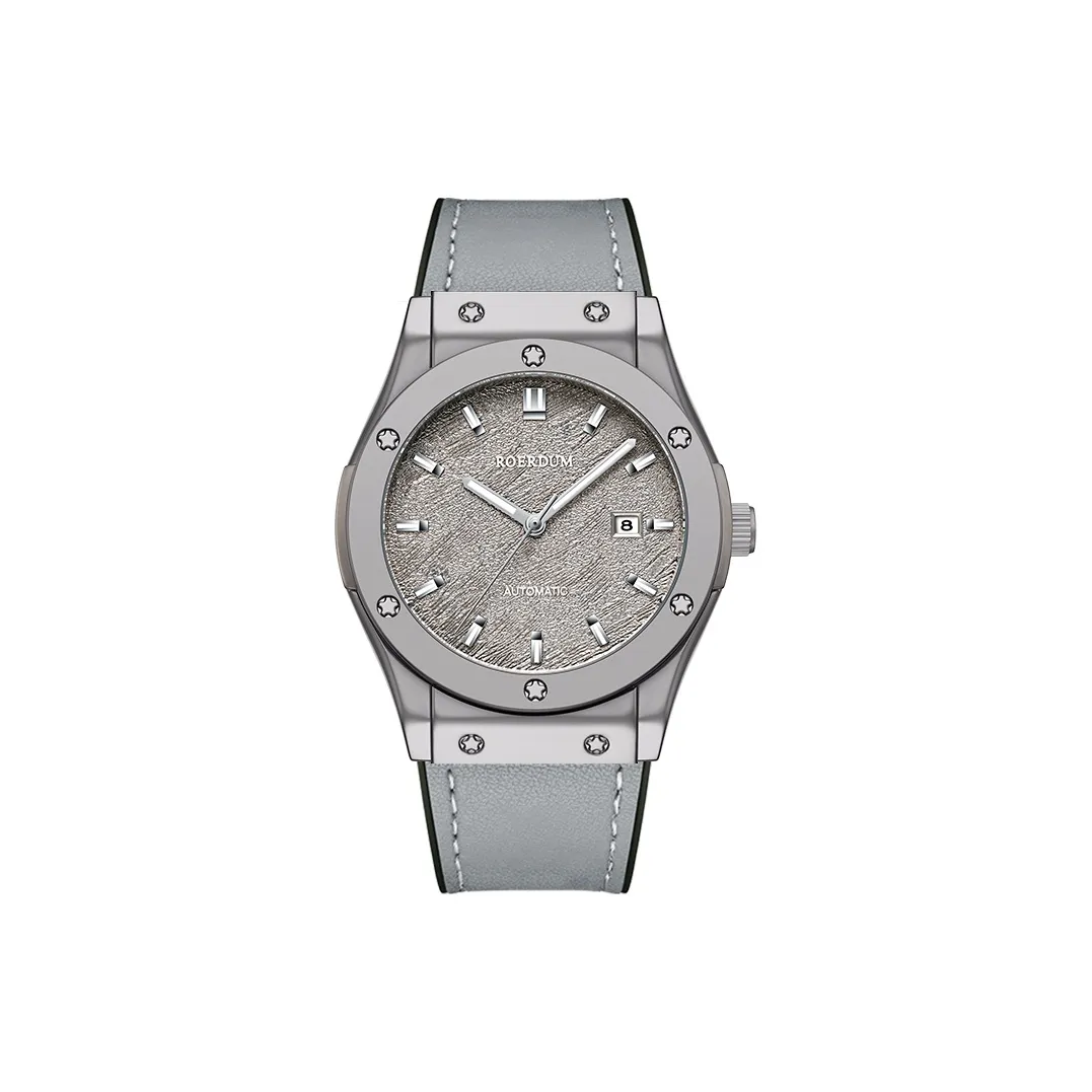 ROERDUM Adventurer Collection Пустынно-серый Цветущая слива Ребристый Механический механизм Часы Мужские Серебристый циферблат