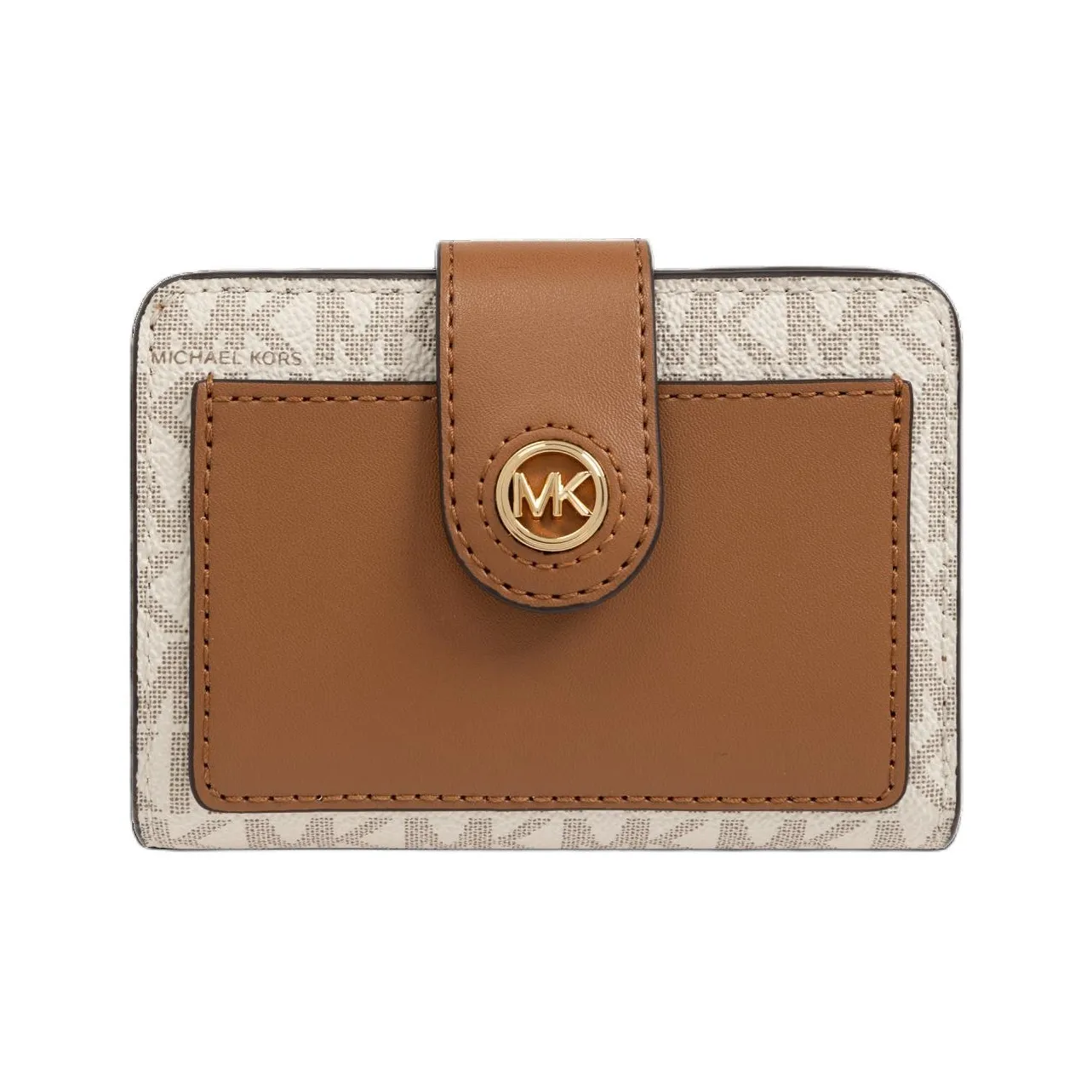 MICHAEL KORS Fabric Wallet Women's Vanilla White & Acorn Brown