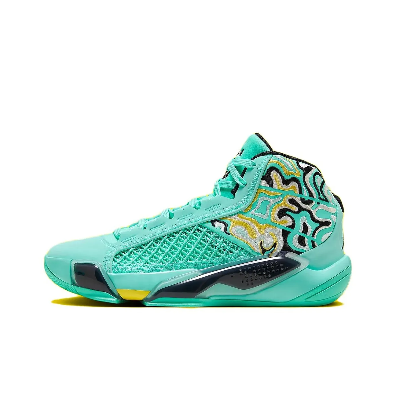 Jordan Air Джордан 38 Противоскользящие Анти-KICK Амортизация Высокий Топ Детские Баскетбольные Кроссовки Зеленый Бирюзовый Желтый