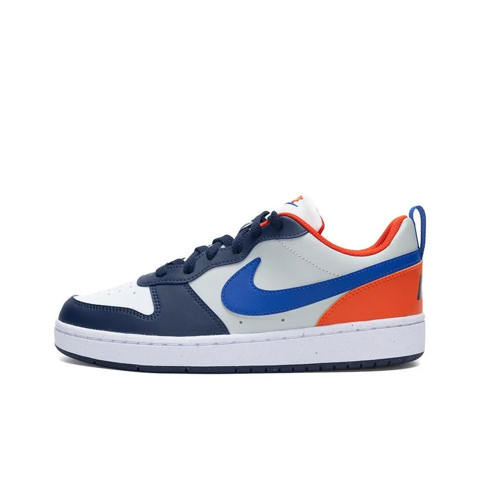 Nike Court Borough Breathable Low Top Kids' Skateboarding Shoes White Blue Teenagers