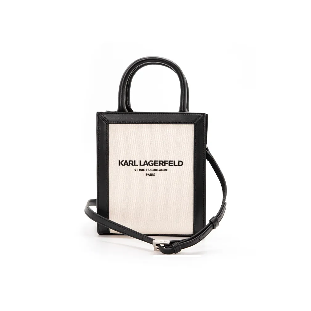 KARL LAGERFELD Cotton Handbag Regular Women's Black & Ecru