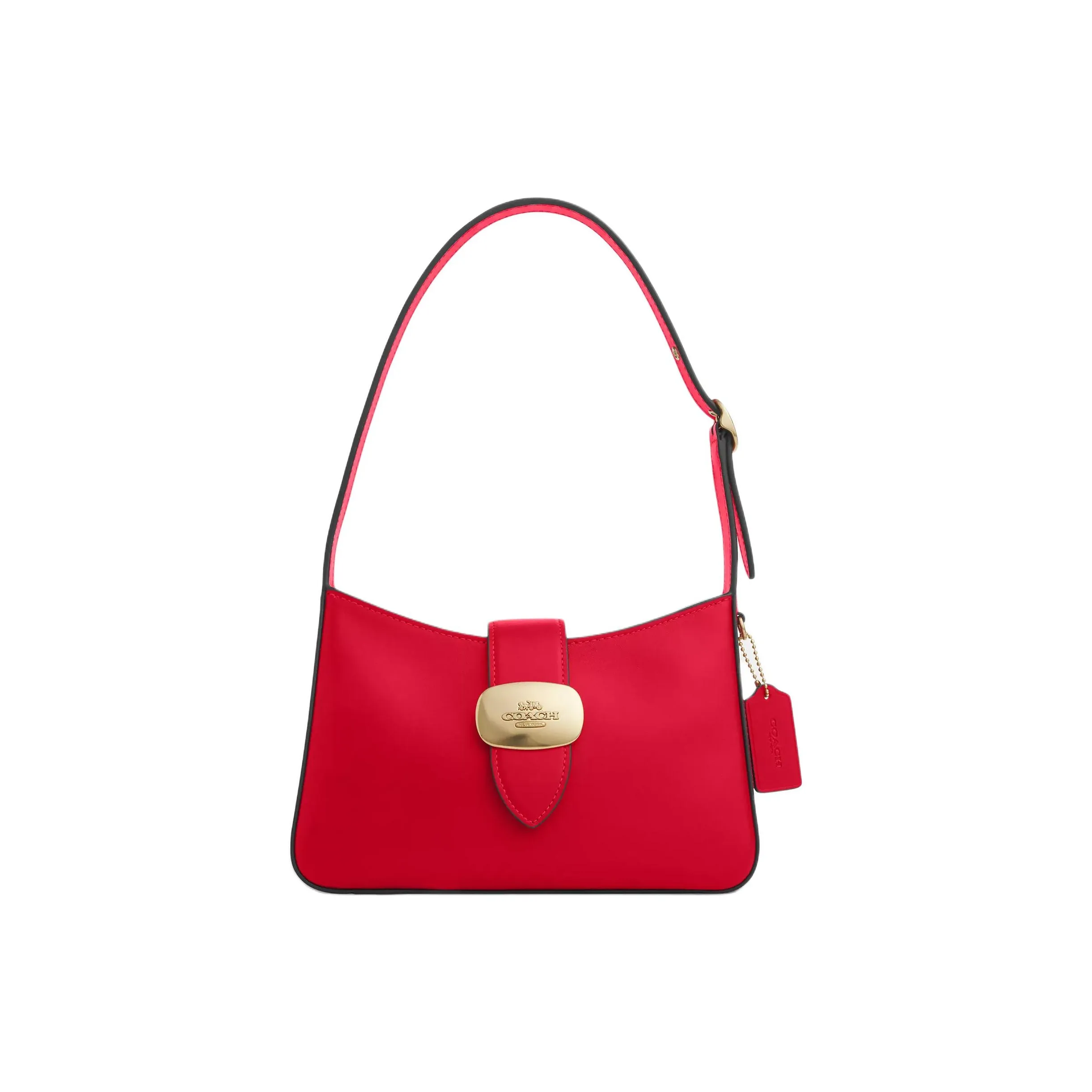 COACH Eliza Refined Calfskin Handbag, Shoulder Bag Medium Size Women's Gold & Bold Red
