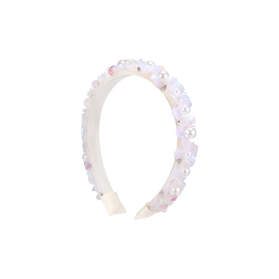 NICERURU French Sequins High Shine Pearl Headbands Women's