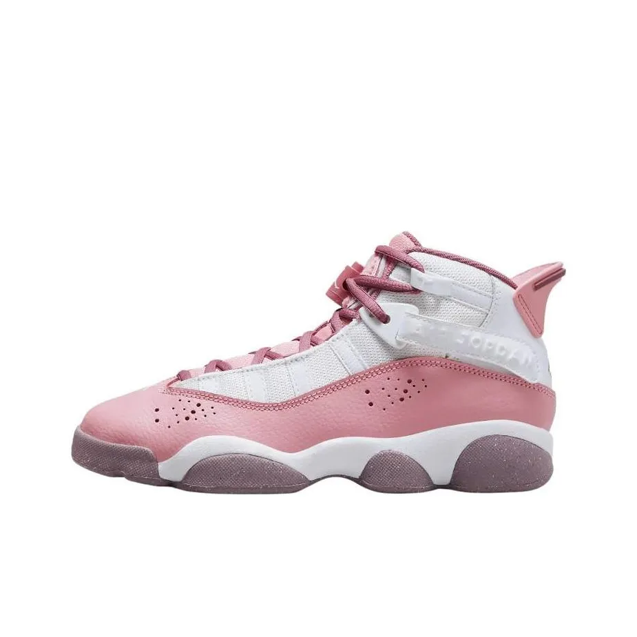 Jordan Air Jordan 6 Rings Anti Kick Cushioning Mid Top Children's Basketball Shoes Pink Teenagers