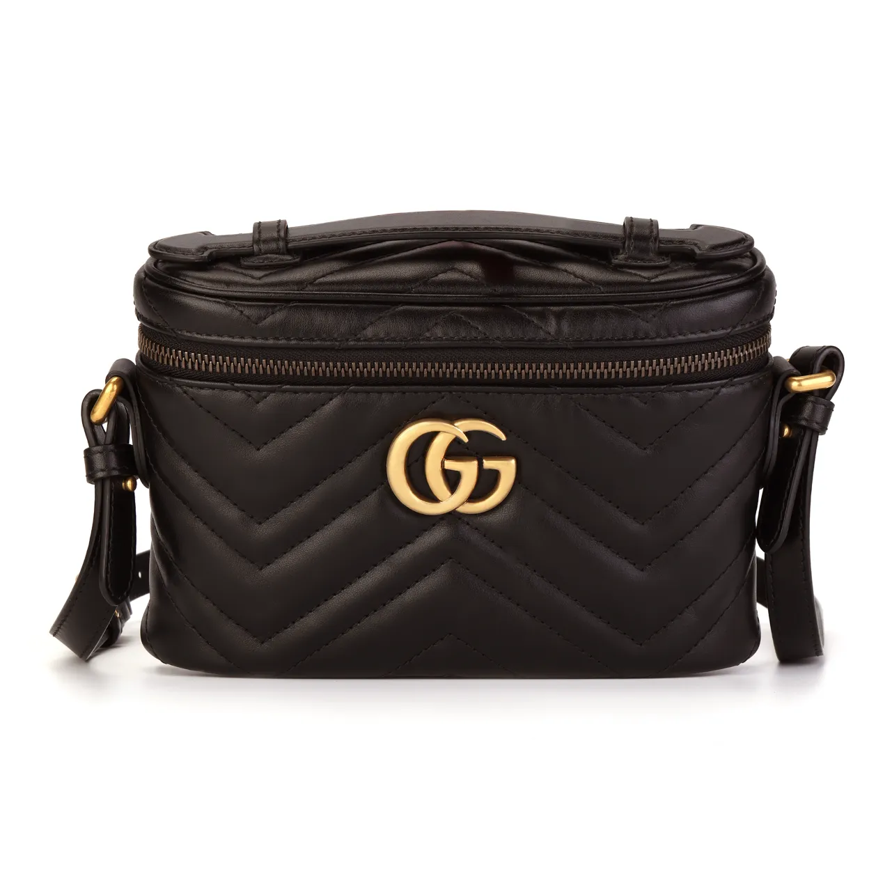 GUCCI Marmont Quilting Leather Makeup Bag Shoulder Bag Handbag Medium Size Women's Black