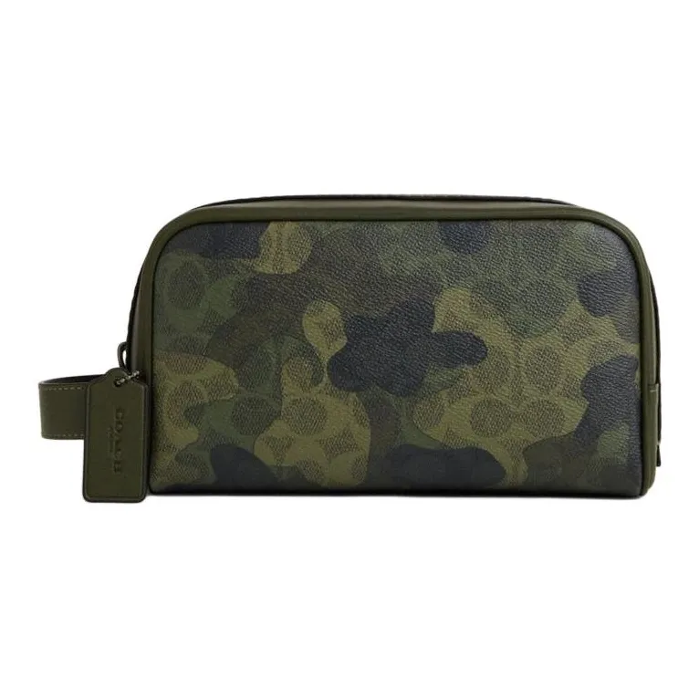COACH Coated Canvas Makeup Bag Trumpets Unisex Dark Color Trefoil Multicolor