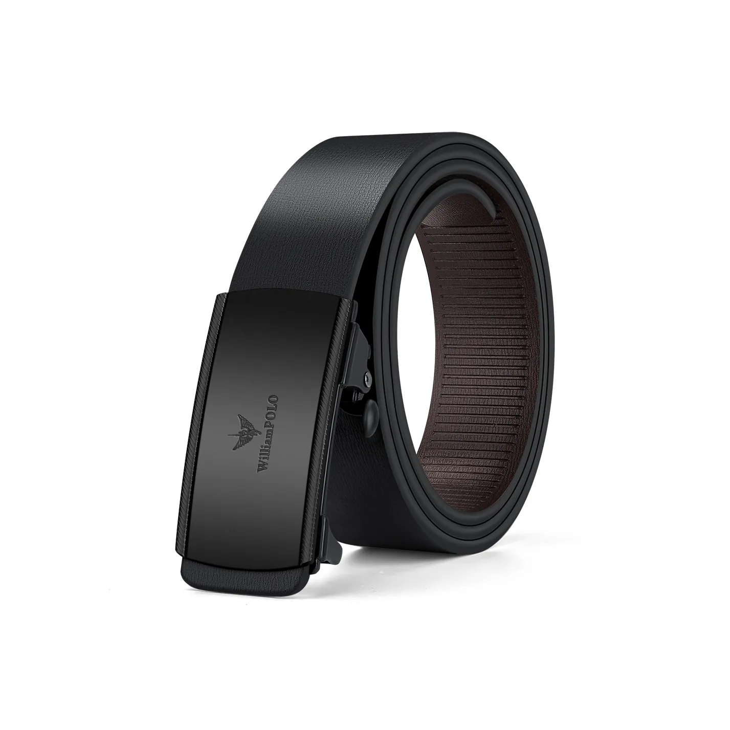 WilliamPOLO Ремни из коровьей спилковой кожи мужские черная пряжка черный логотип ширина 3,4 см