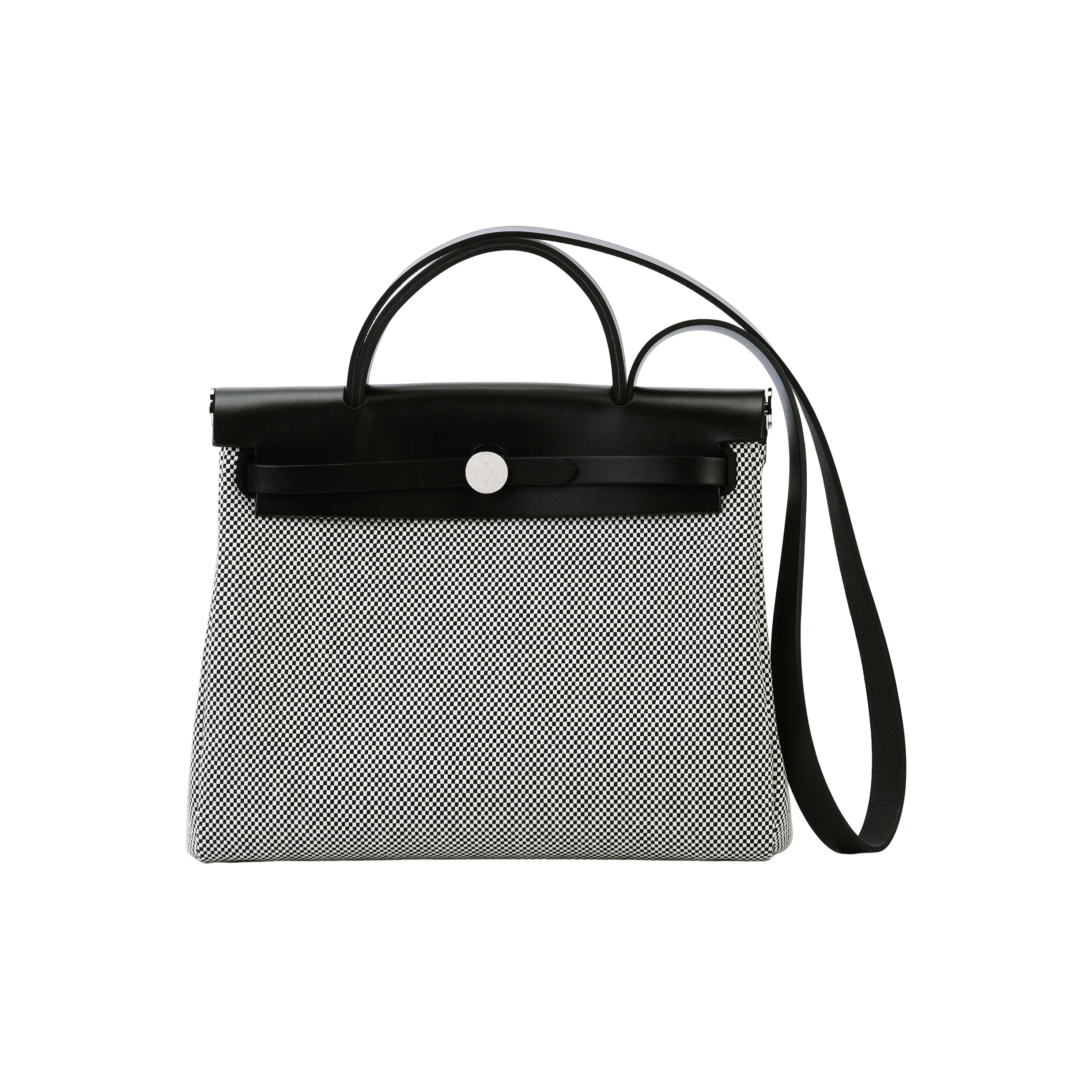 HERMES Herbag Zip Canvas With Leather Portable One Shoulder Canvas Bag Crossbody Bag Unisex Black White