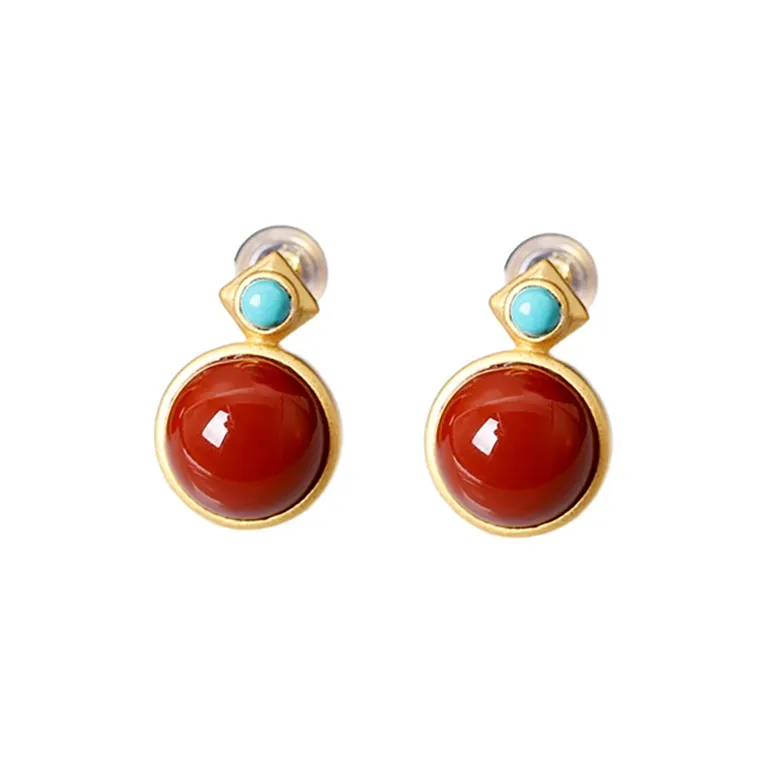 Xiaoyinjiang Agate Jade Stud Earring Ear Ornament Women's