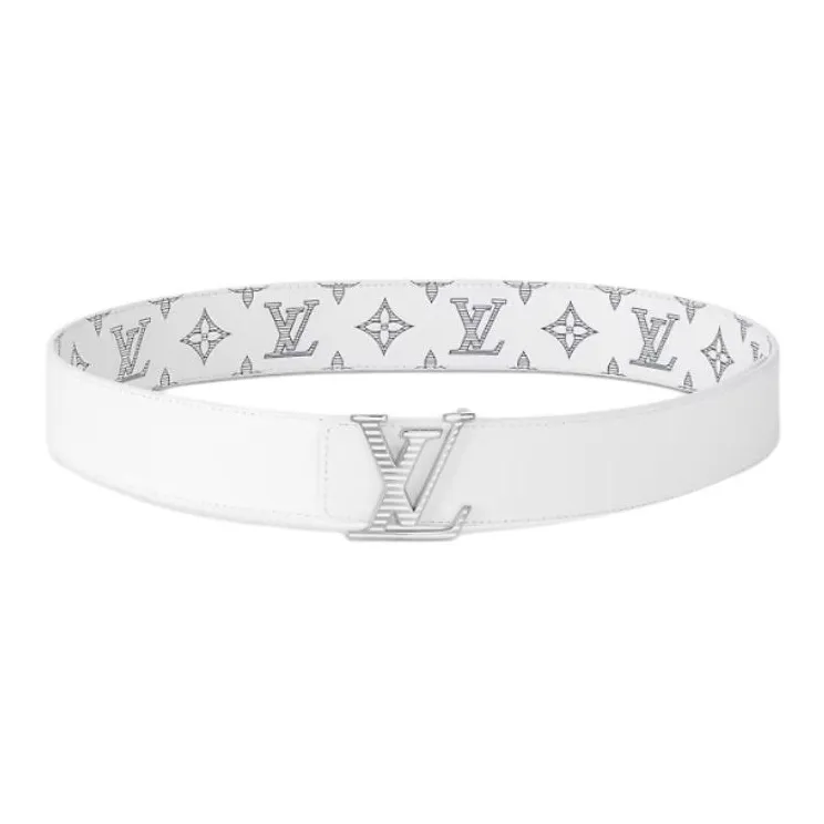 LOUIS VUITTON Leather Belts Men's White 4CM