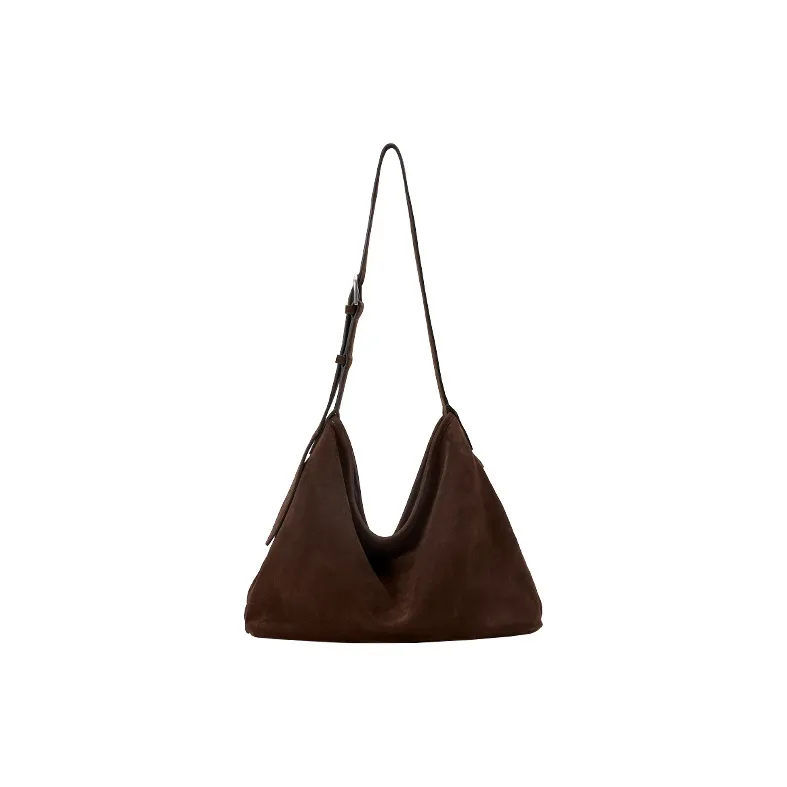 Qiuzhen Matte Cow Leather Free Hobo Bag Nubuck Shoulder Bag Large Size Extra Large Unisex Coffee/Black