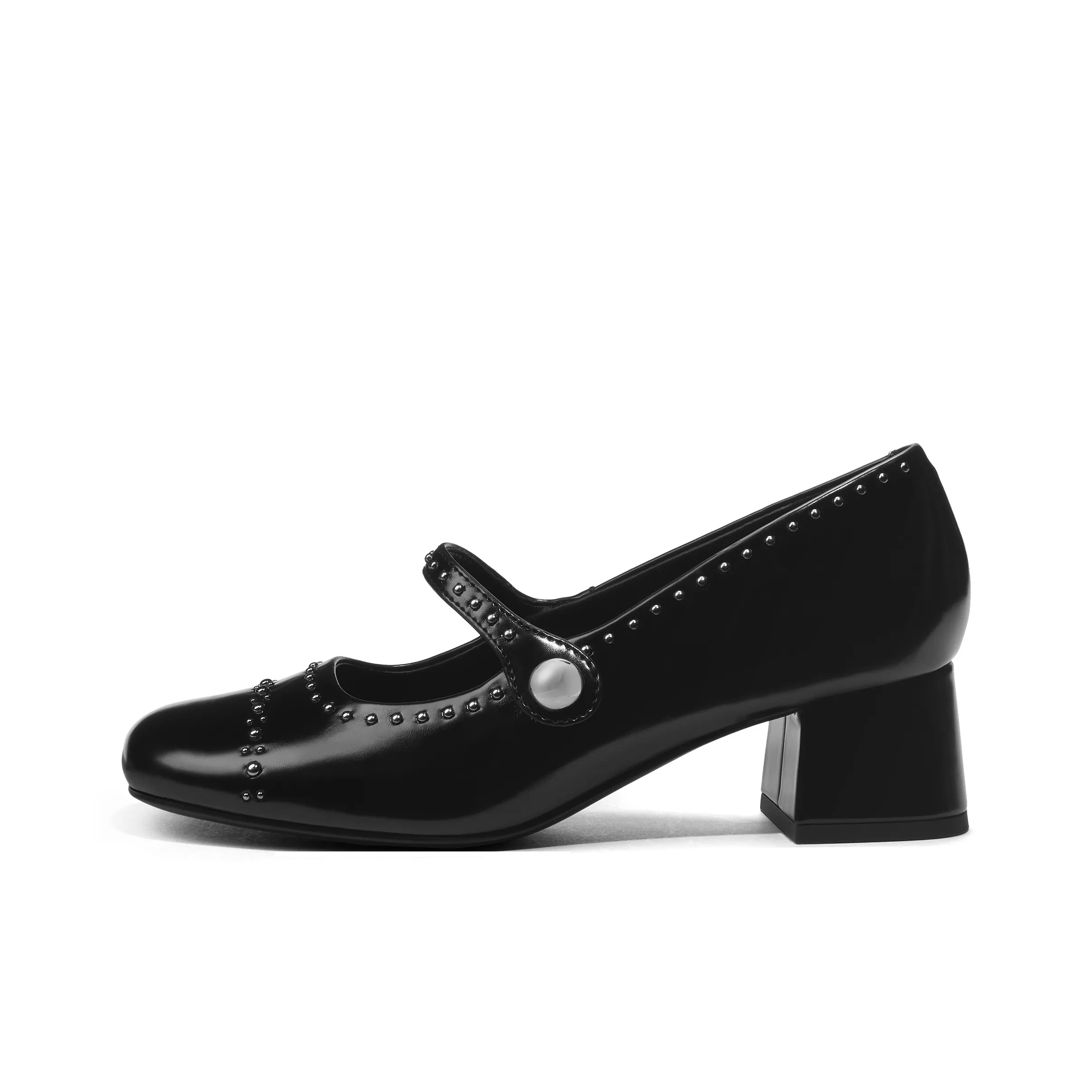 CHARLES KEITH Маленький CK Грубый каблук Туфли Мэри Джейн 4,8 см Женские Черный Коробка Черный Мел Белый