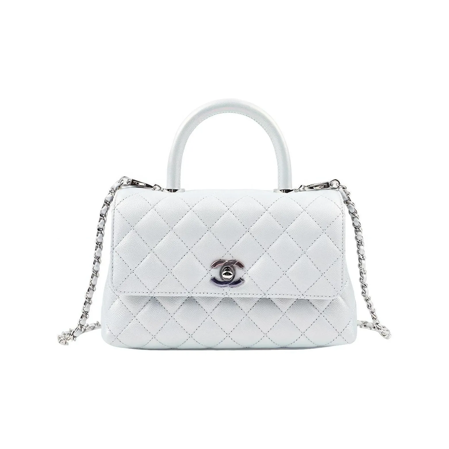 CHANEL Coco Handle Embossed Calfskin Shoulder Bag, Crossbody Bag, Handbag Women's Iridescent Blue
