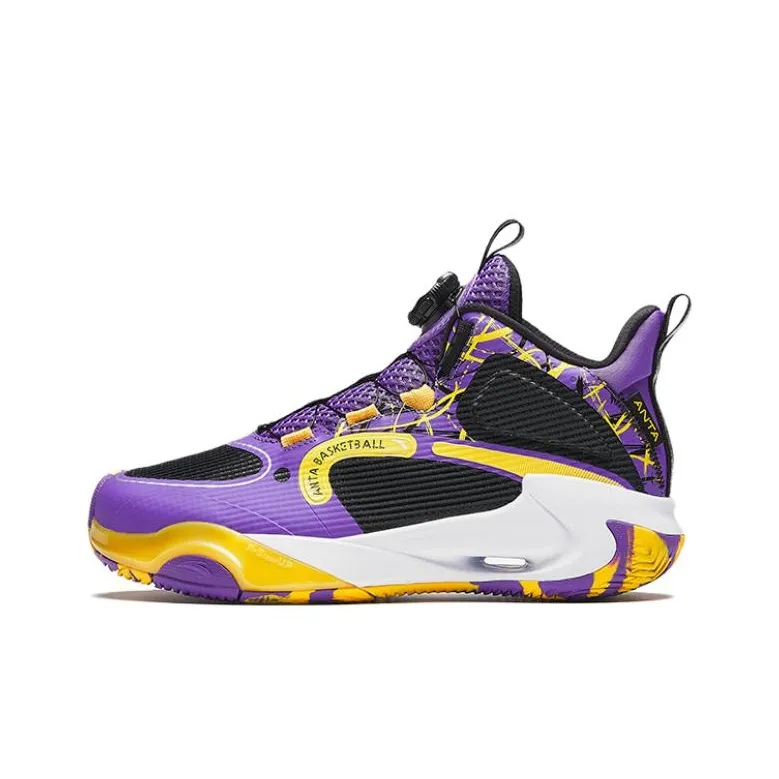 Antakids Wind Tunnel 2 Устойчивый к истиранию Дышащий MID Топ Детские Баскетбольные кроссовки Фиолетовый Черный