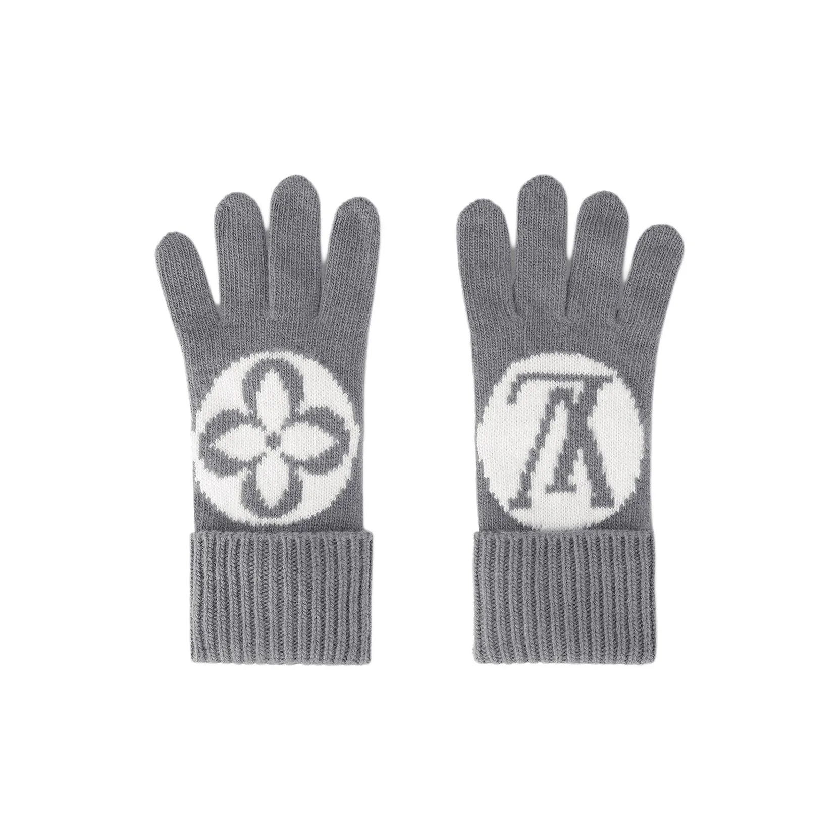 LOUIS VUITTON Sheep Wool Knit Gloves Women's Gray