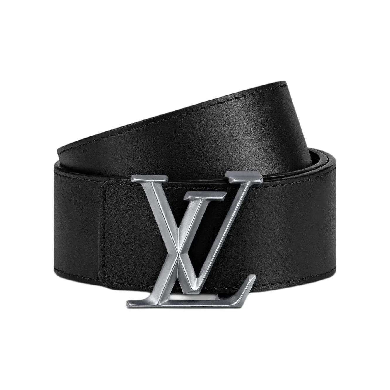 LOUIS VUITTON Calfskin, Brass Leather Belts Men's Black Width 4CM