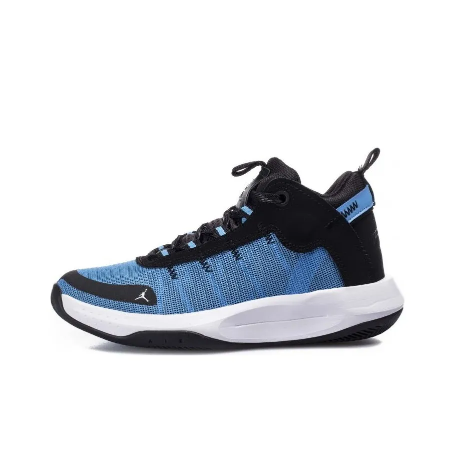 Jordan Jumpman 2020 Air Jordan Cushioning, Wear Resistant Mid Top Children's Basketball Shoes Blue Black