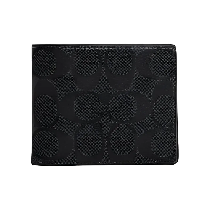 COACH Canvas Картхолдер Кошелек Мужской Черный Антиквар Никель Яркий Бирюзовый Уголь