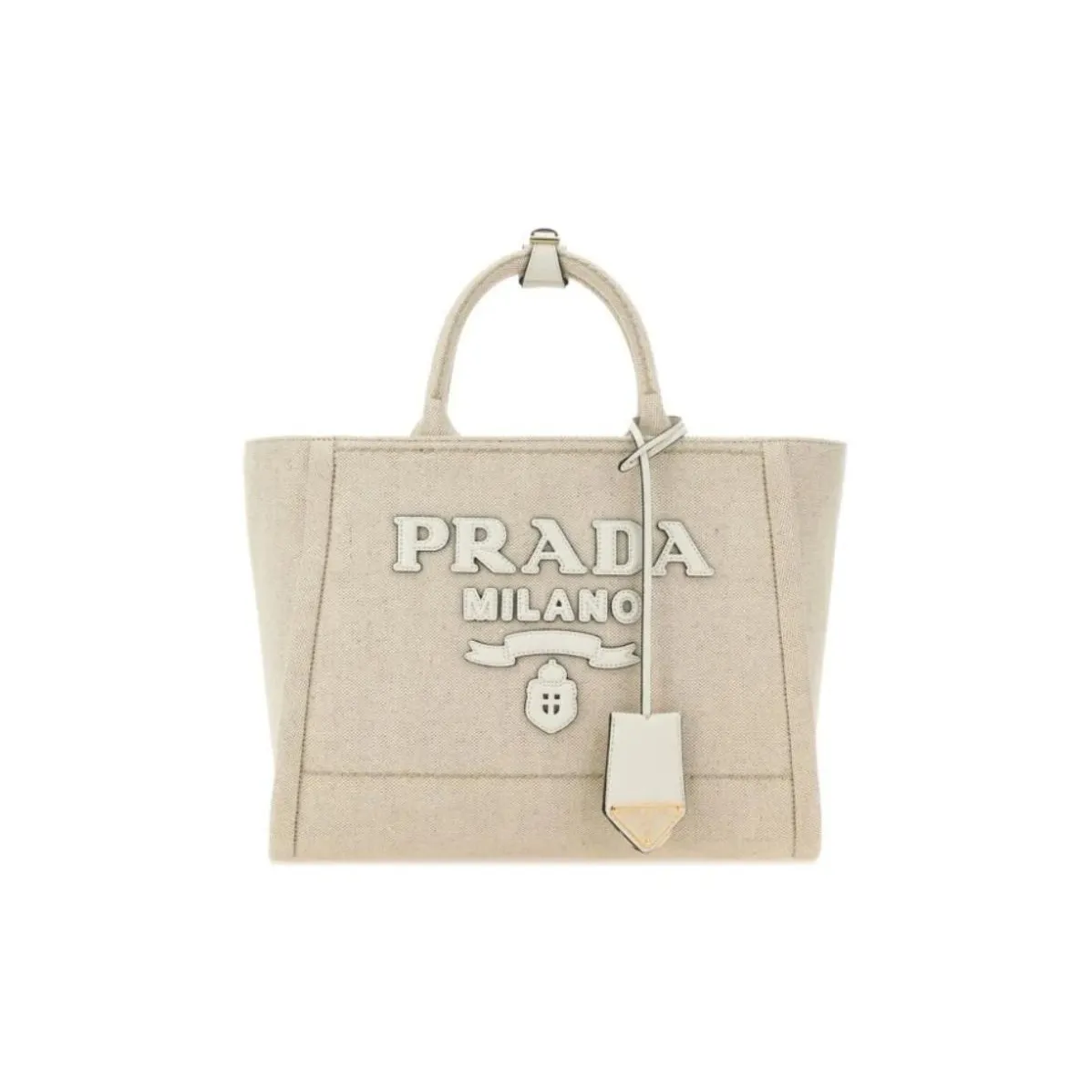 PRADA Linen Blend Tote Bag, Shopping Bag, Canvas Bag, Handbag Medium Size Women's Sand