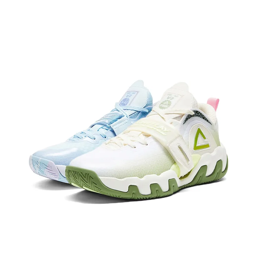 PEAK Iwatake 1,0 Амортизаторы Slip-resistant устойчивые к истиранию Низкий топ Баскетбольные кроссовки Мужские Синий Зеленый Несовпадающие