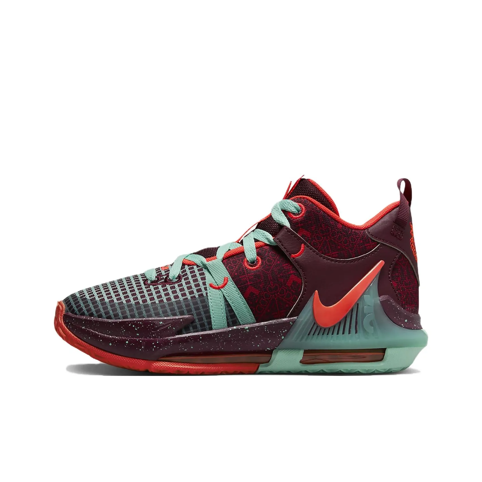 Nike Witness 7 SE Slip-Resistant Cushioning Wear-Resistant Mid-Top Children's Basketball Shoes Red Green Teenagers