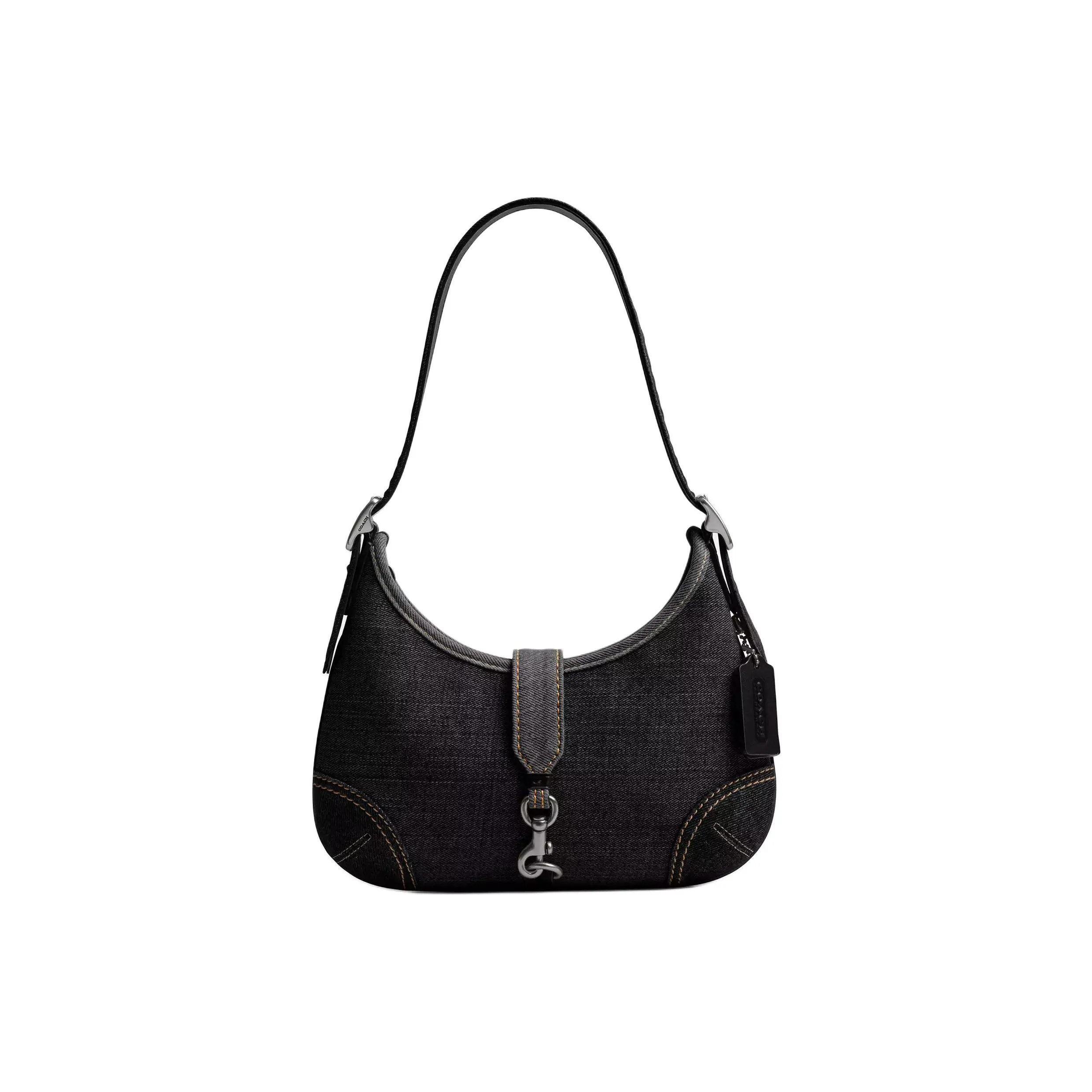 COACH Denim Hobo Bag Handbag Shoulder Bag Large Size Women's Black