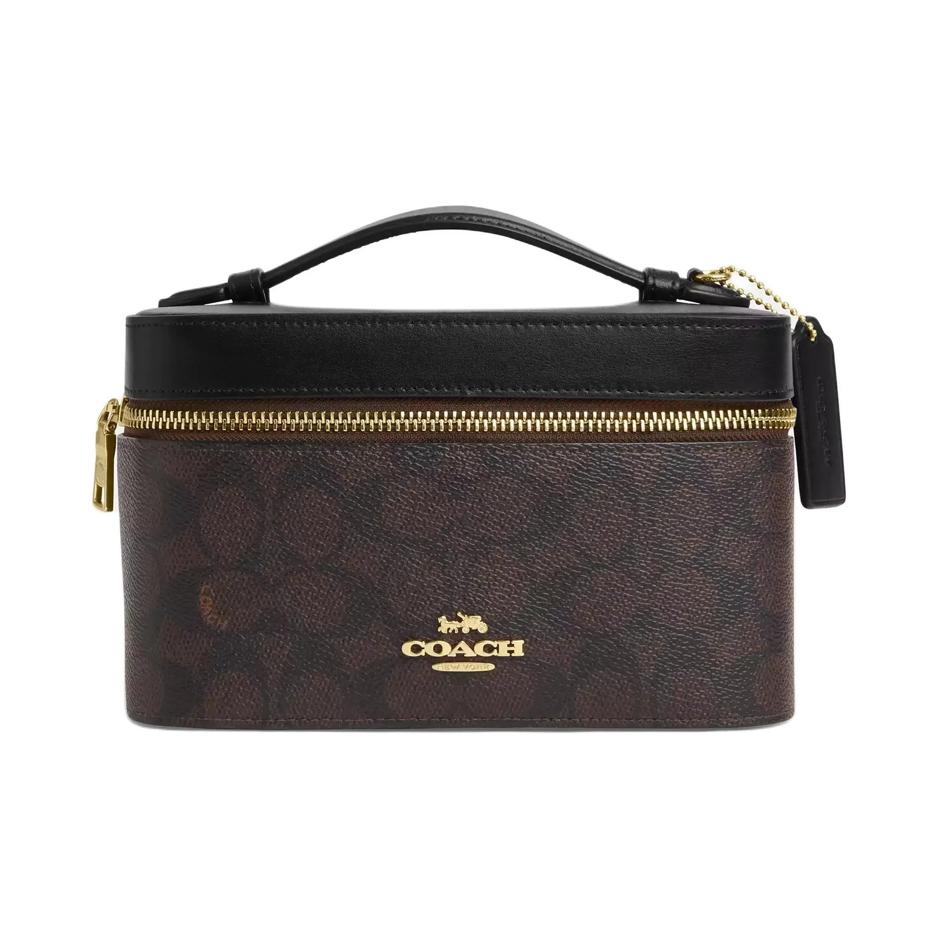 COACH Coated Canvas Makeup Bag Handbag Trumpets Women's Walnut & Black