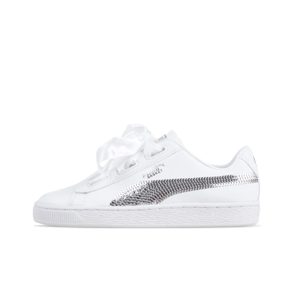 PUMA Basket Low Top Kids' Skateboarding Shoes White Teenagers