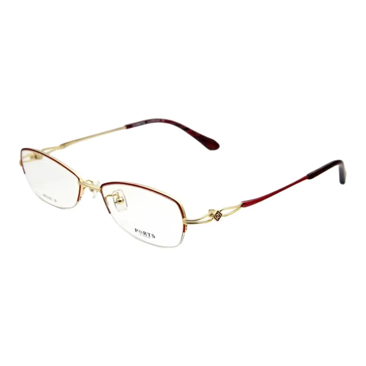 PORTS Alloy Rectangular Eyeglass Frames Women's Red Gold