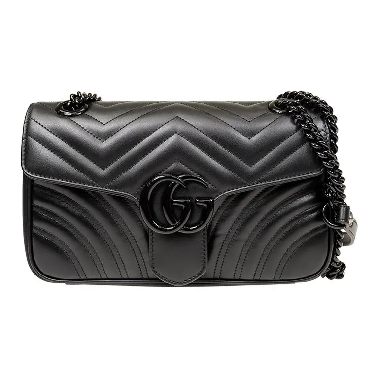 GUCCI GG Marmont Leather Shoulder Bag, Crossbody Bag Trumpets Women's Black