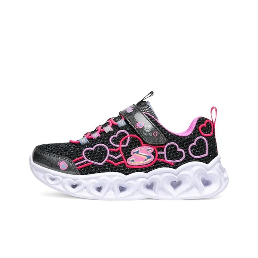 Skechers Heart Lights Low Top Kids' Running Shoes Black Pink Teenagers