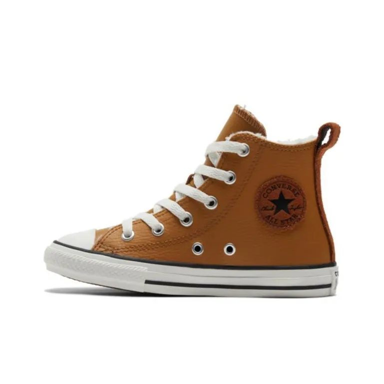Converse Chuck Taylor All Star Lined Кожа Устойчивая к истиранию Высокие Кеды для Детей Коричнево-желтые