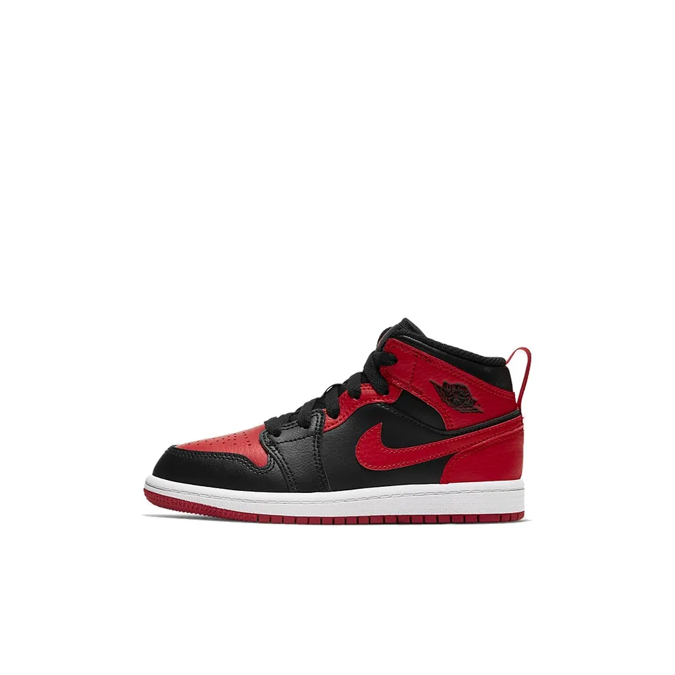 Jordan Air Jordan 1 MID Banned MID Топ Детские баскетбольные кроссовки Черный Красный Для детей 3-7 лет