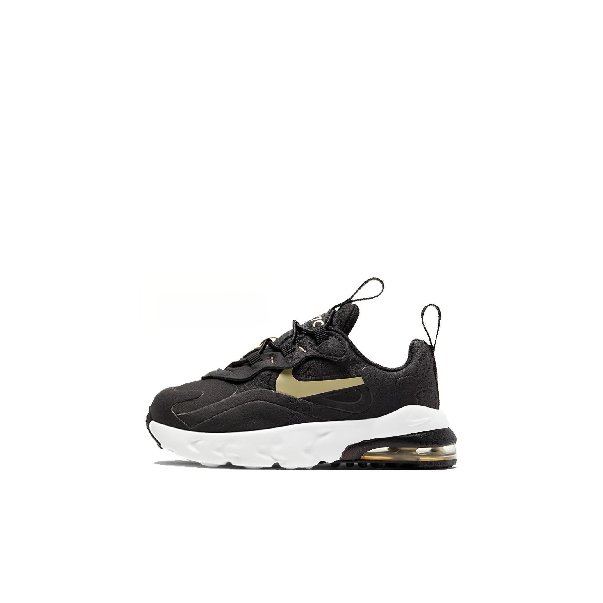 Nike Air Max 270 RT Аbrasion Resistant Shock Absorbers Низкие Кроссовки для Бега Черные Золотые Белые Для Малышей и Детей