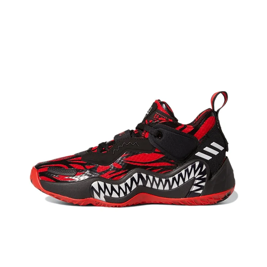 Adidas D.O.N. Issue #3 J Anti Slip Wear Resistant Mid Top Basketball Shoes Spring Black Red Teenagers