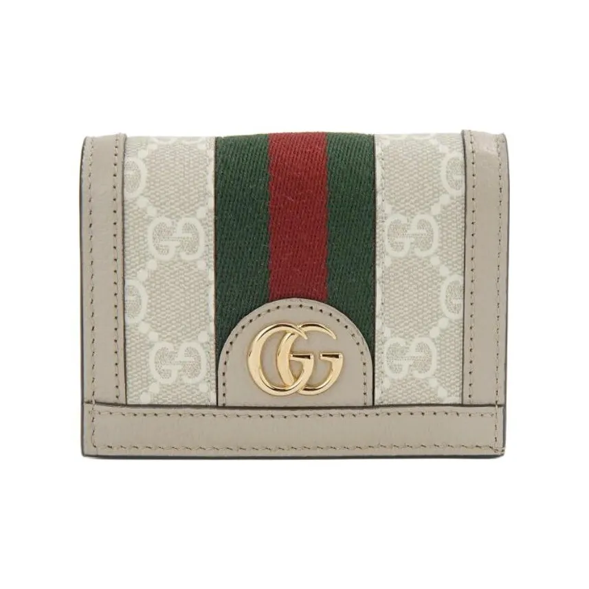 GUCCI Ophidia Canvas With Leather Wallets Card Holders Regular Women's Beige/White