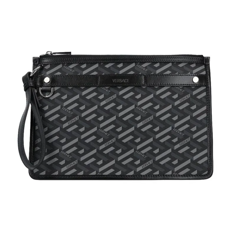 VERSACE Shi Miaomiao Clutch Wallet Coin Purse Briefcase Unisex Black