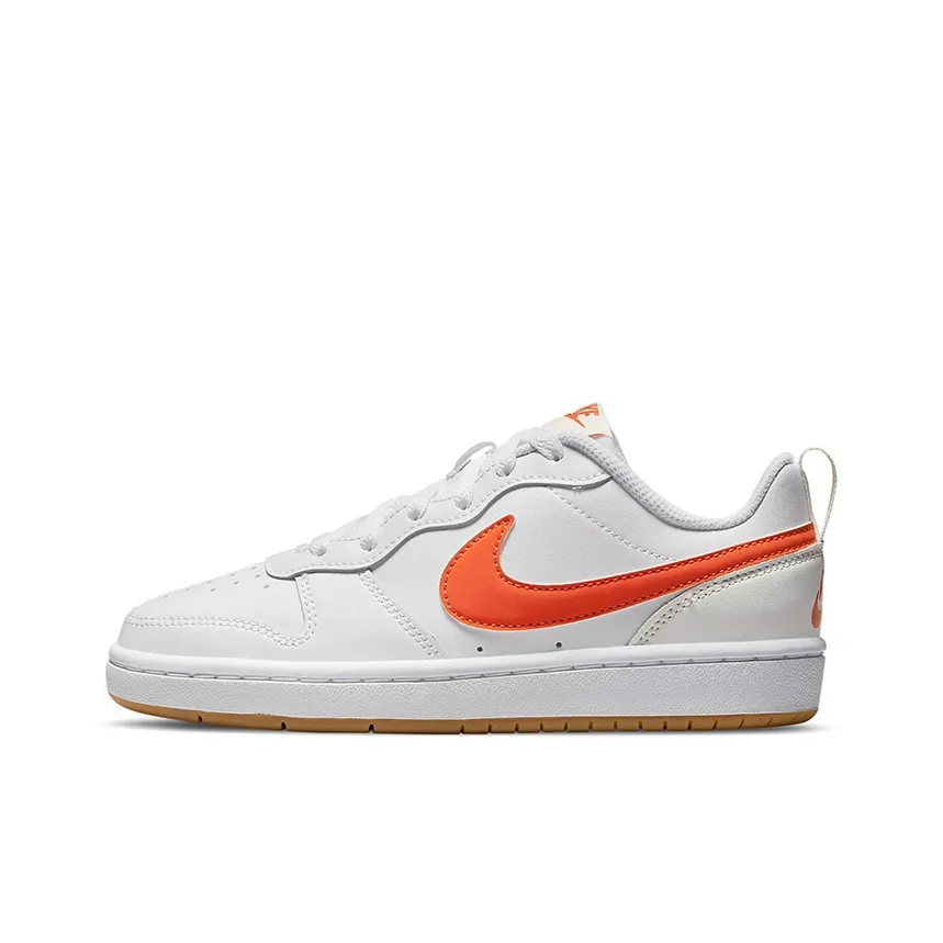 Nike Court Borough 2 Low 2 Slip Resistant Lightweight Cushioning Low Top Kids' Skateboarding Shoes White Orange