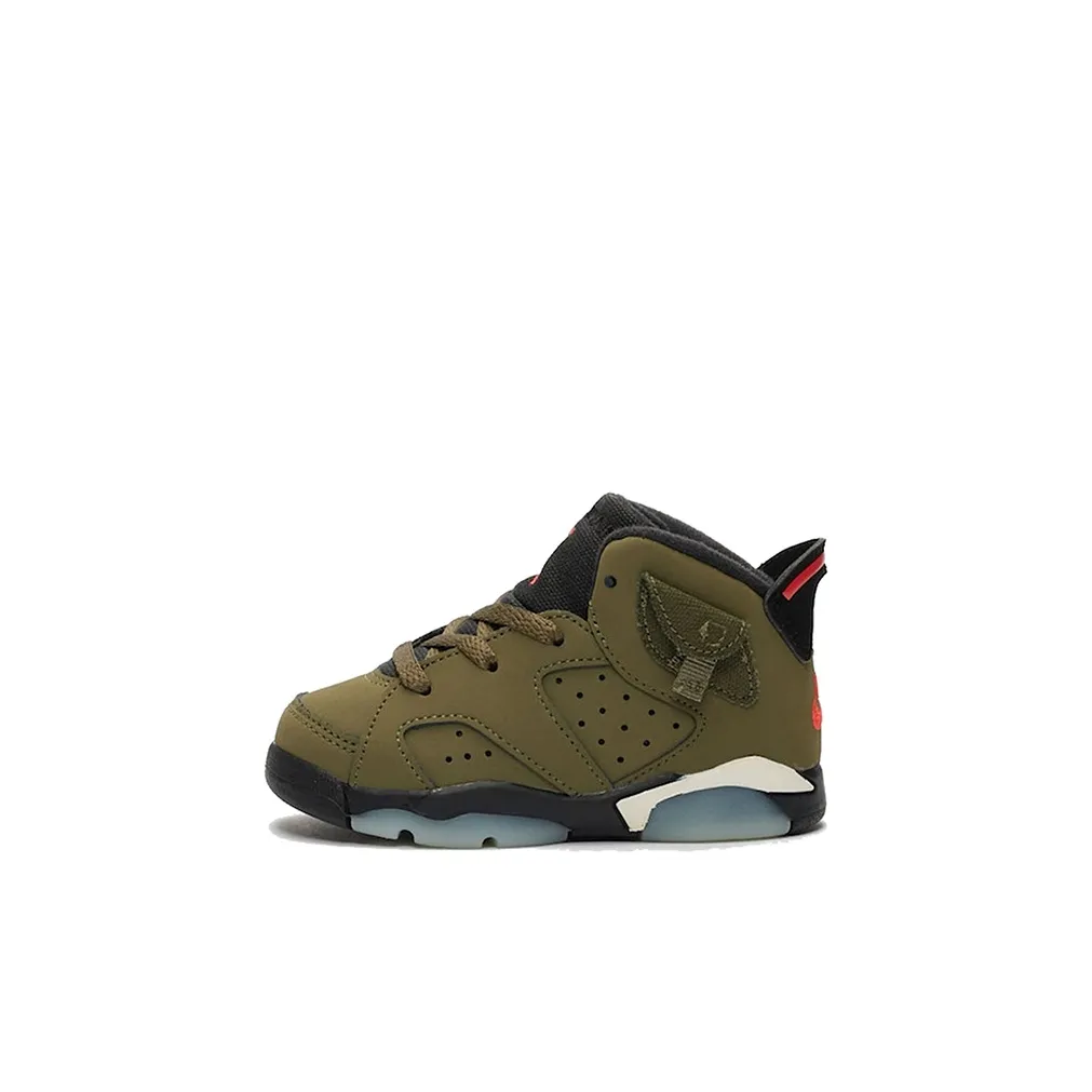 Travis Scott x Jordan Air Jordan 6 Амортизация Износостойкие Высокие Кроссовки для малышей Оливково-зеленый Infant и Toddler