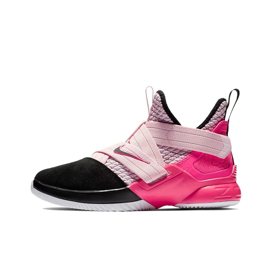 Nike Lebron 12 Slip Resistant Cushioning Wear Resistant Mid Top Children's Basketball Shoes Black Pink Teenagers