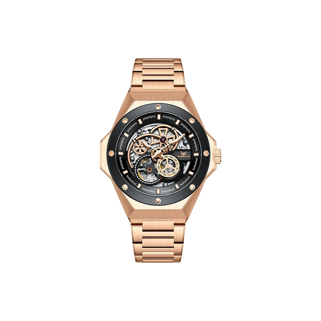 ROERDUM Infinite Universe Collection Leader Механическое устройство Стальной ремешок Часы Мужские Черный циферблат