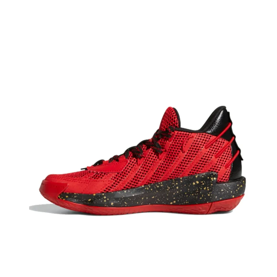Adidas D Lillard 7 Breathable Low Top Basketball Shoes Red Black Gold Teenagers