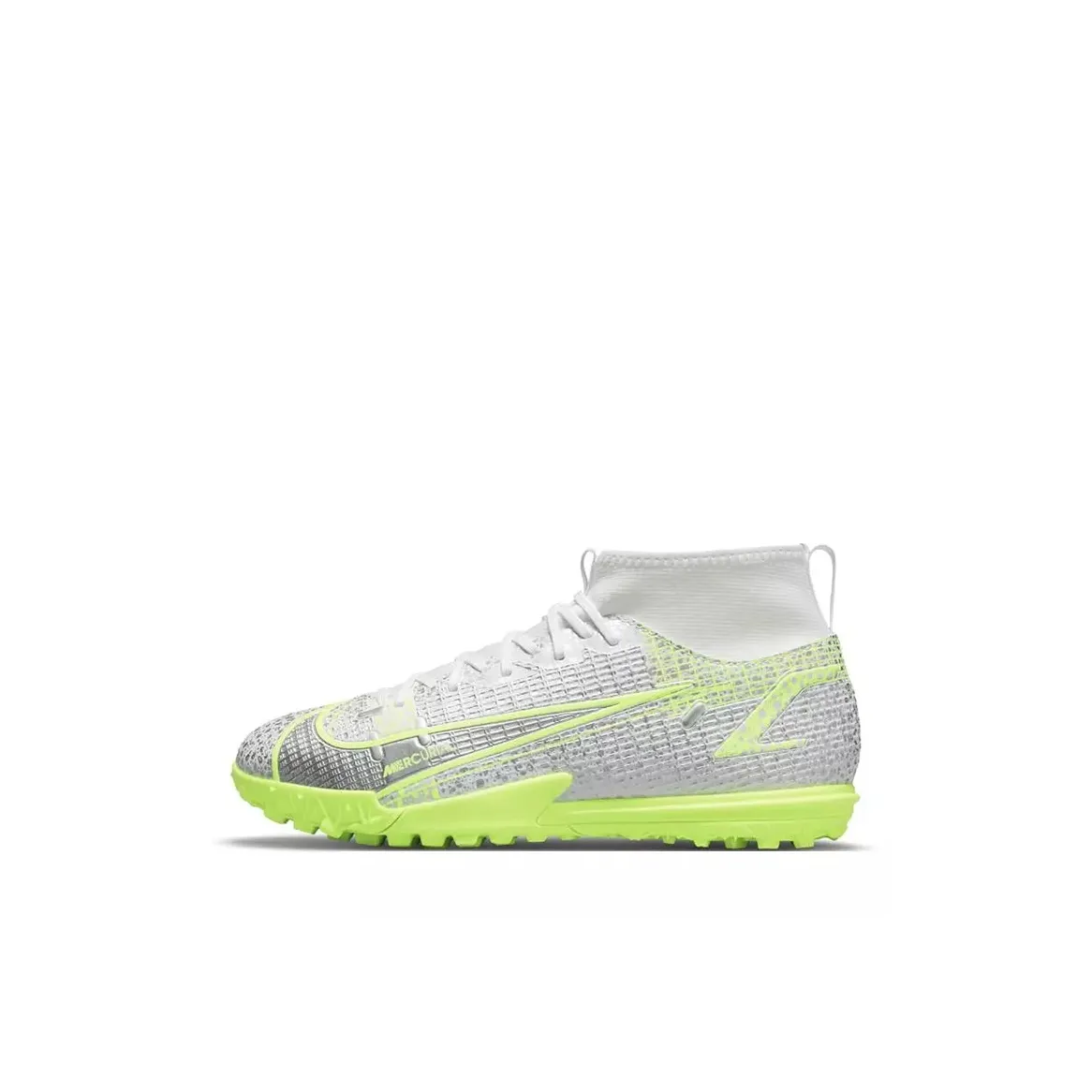 Nike Mercurial Superfly 8 Slip-Resistant и Abrasion-Resistant Поддержка MID Топ Детские футбольные бутсы Серебристо-желтый Детский