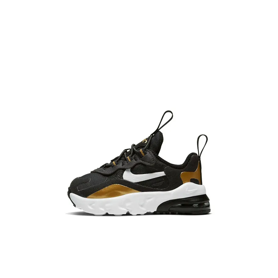 Nike Air Max 270 RT Амортизация Низкие Кроссовки для Бега Черный Золото Младенец и Малыш