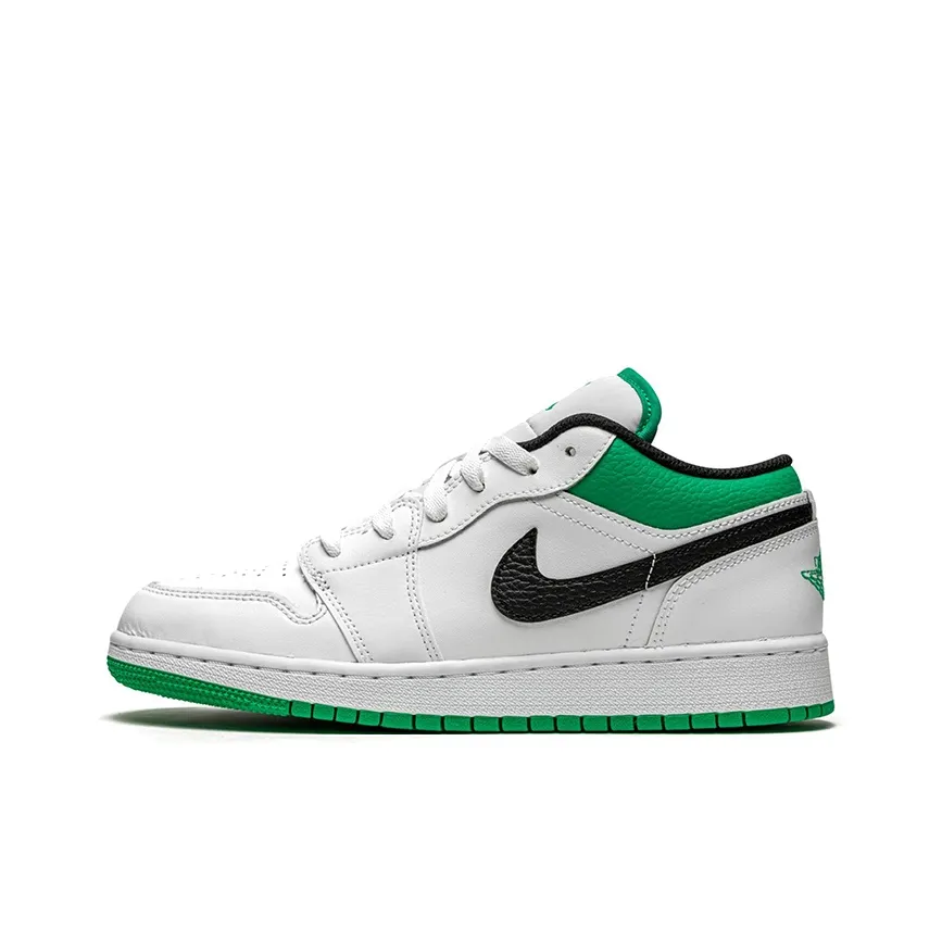 Jordan 1 Low White Lucky Green Tumbled Leather GS