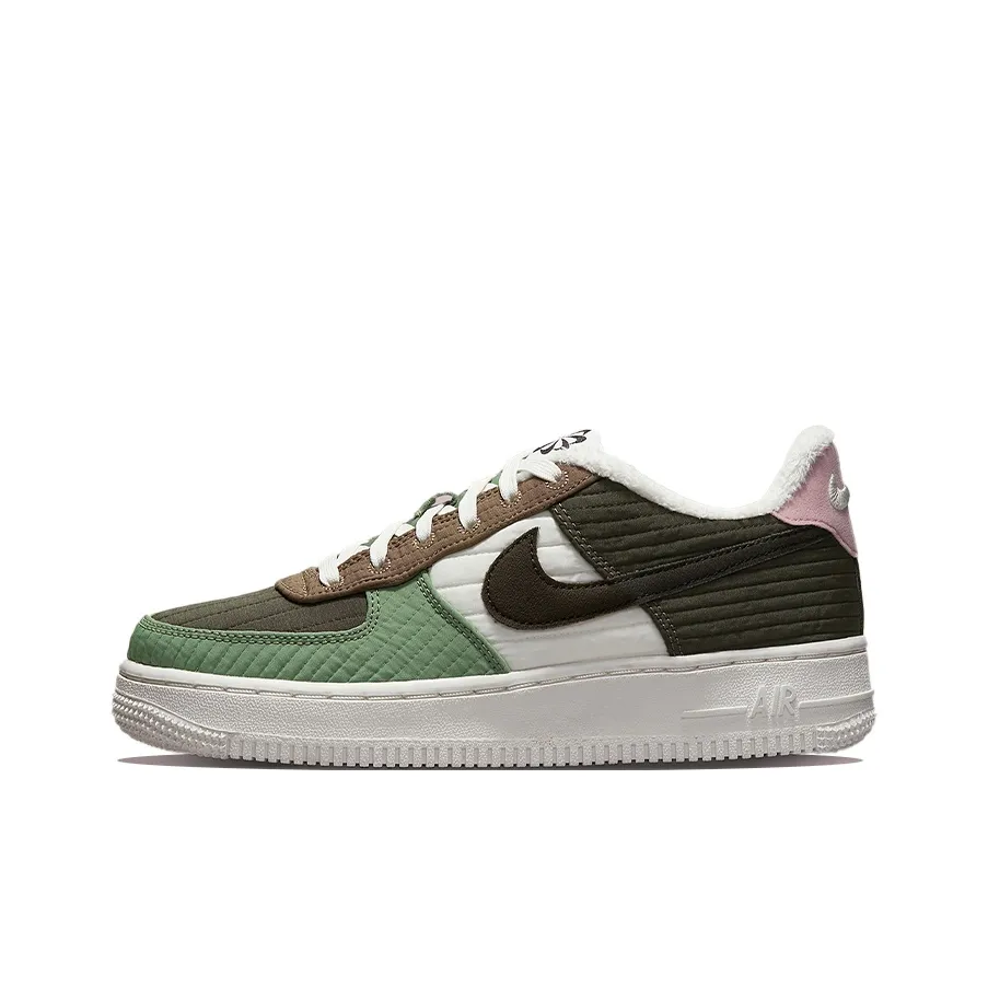 Nike Air FORCE 1 Toasty Устойчивый к истиранию Низкий Топ Детские Скейтбординг Белый Зеленый Коричневый