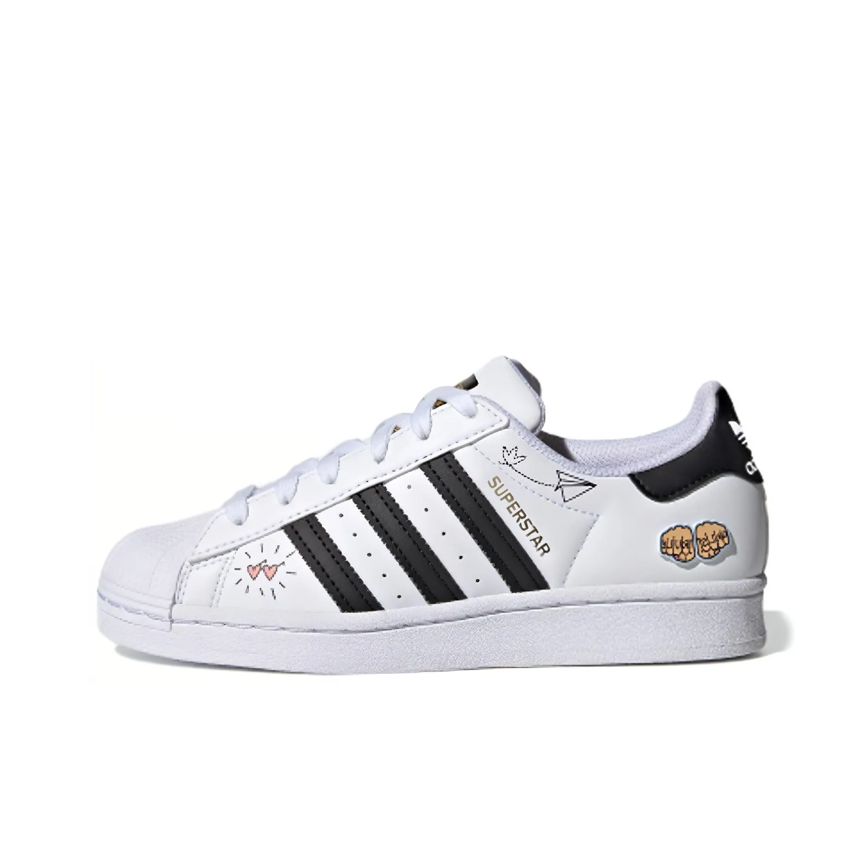 Adidas Originals SUPERSTAR J Abrasion Resistant Low Top Skateboard Shoes White Black Blue