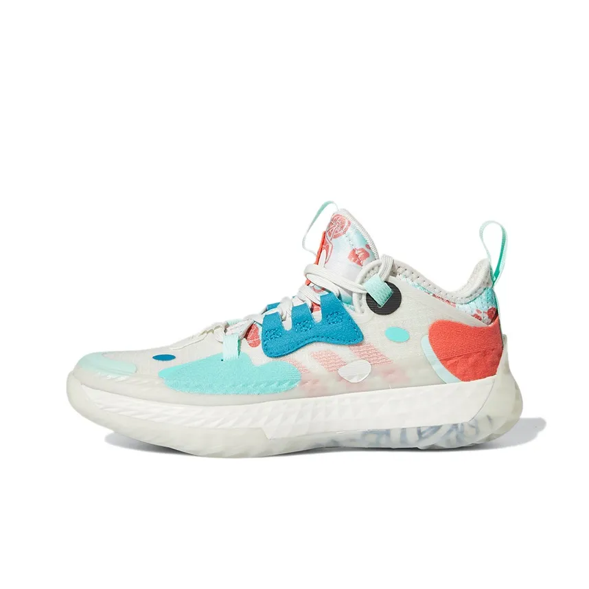 Adidas Harden Vol.5 Slip Resistant Anti Kick Low Top Children's Basketball Shoes White Green Red Teenagers