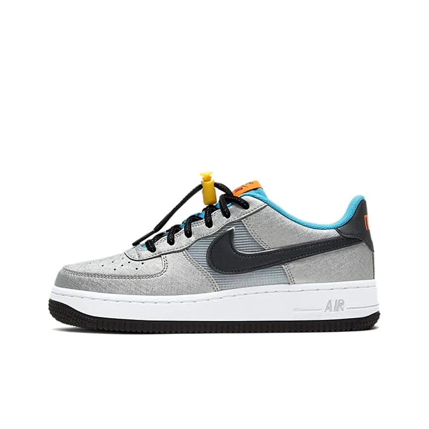 Nike Air Force 1 Slip Resistant Abrasion Resistant Низкий Топ Детские Скейтбординги Серебристо-Синий