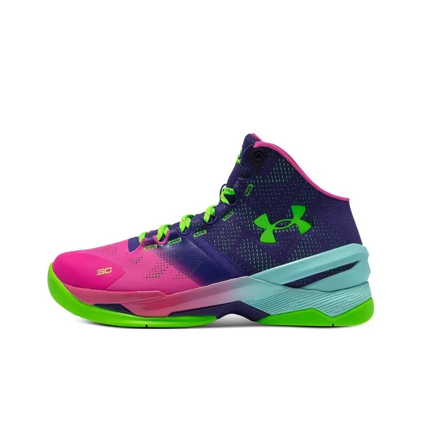 Under Armour Curry 2 Mid Top Performance Basketball Shoes Pink Purple Blue Teenagers